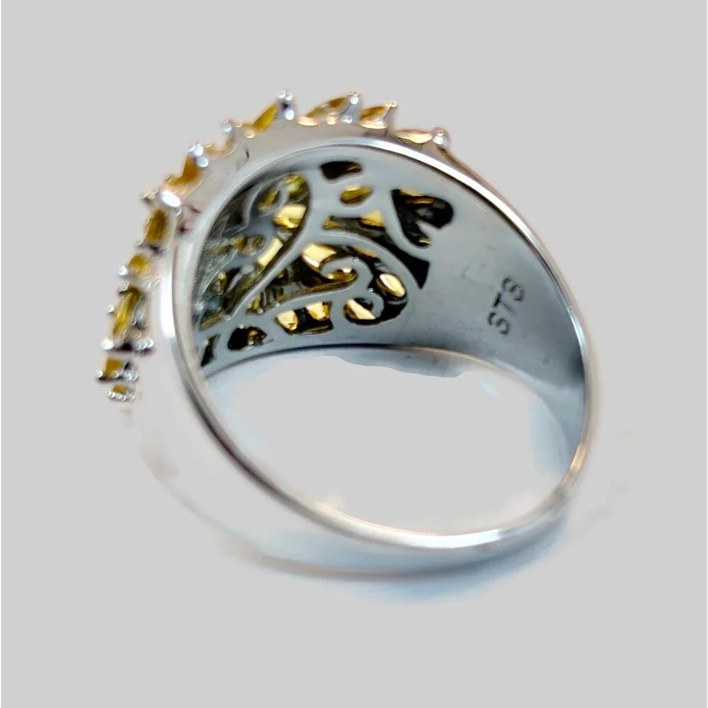Citrine Ring Chuck Clemency Designer STS Sterling Silver Cluster Vintage Size 10